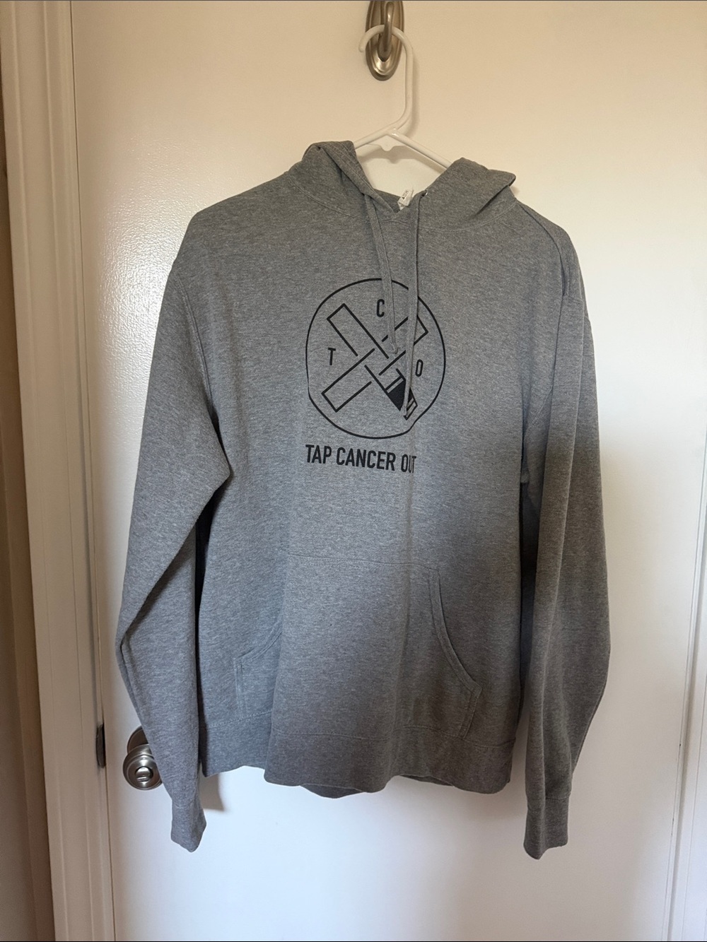 Men's Gray Pullover Hoodie with Tap Cancer Out Logo